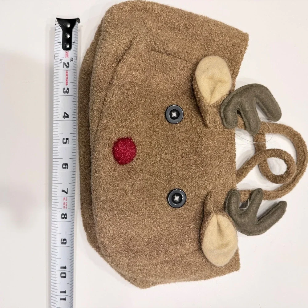 Papyrus Reindeer Bag 74437 Brown Wool Blend Holiday Tote Red Nose Antlers NWT